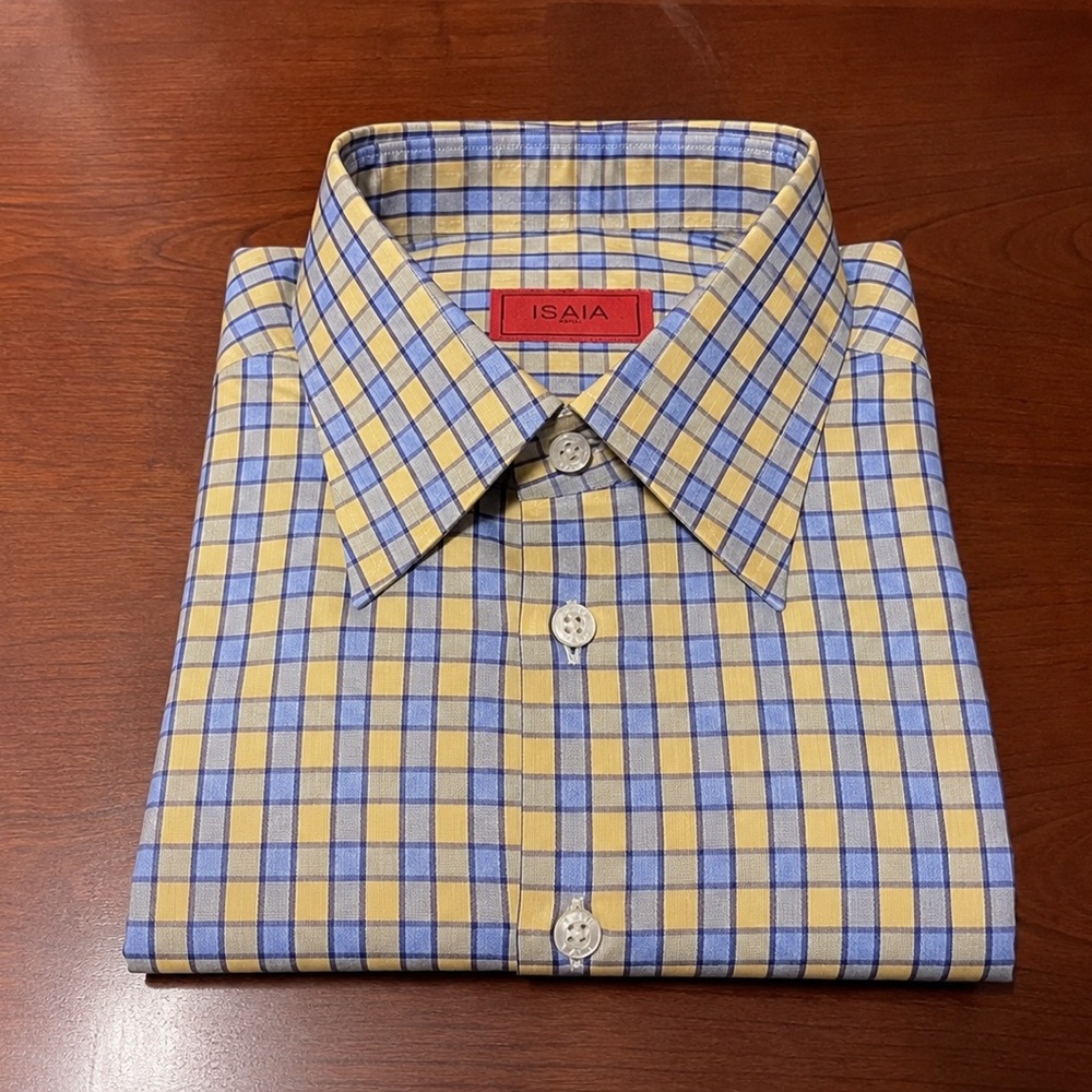 Isaia Yellow and Blue Windowpane Dress Shirt